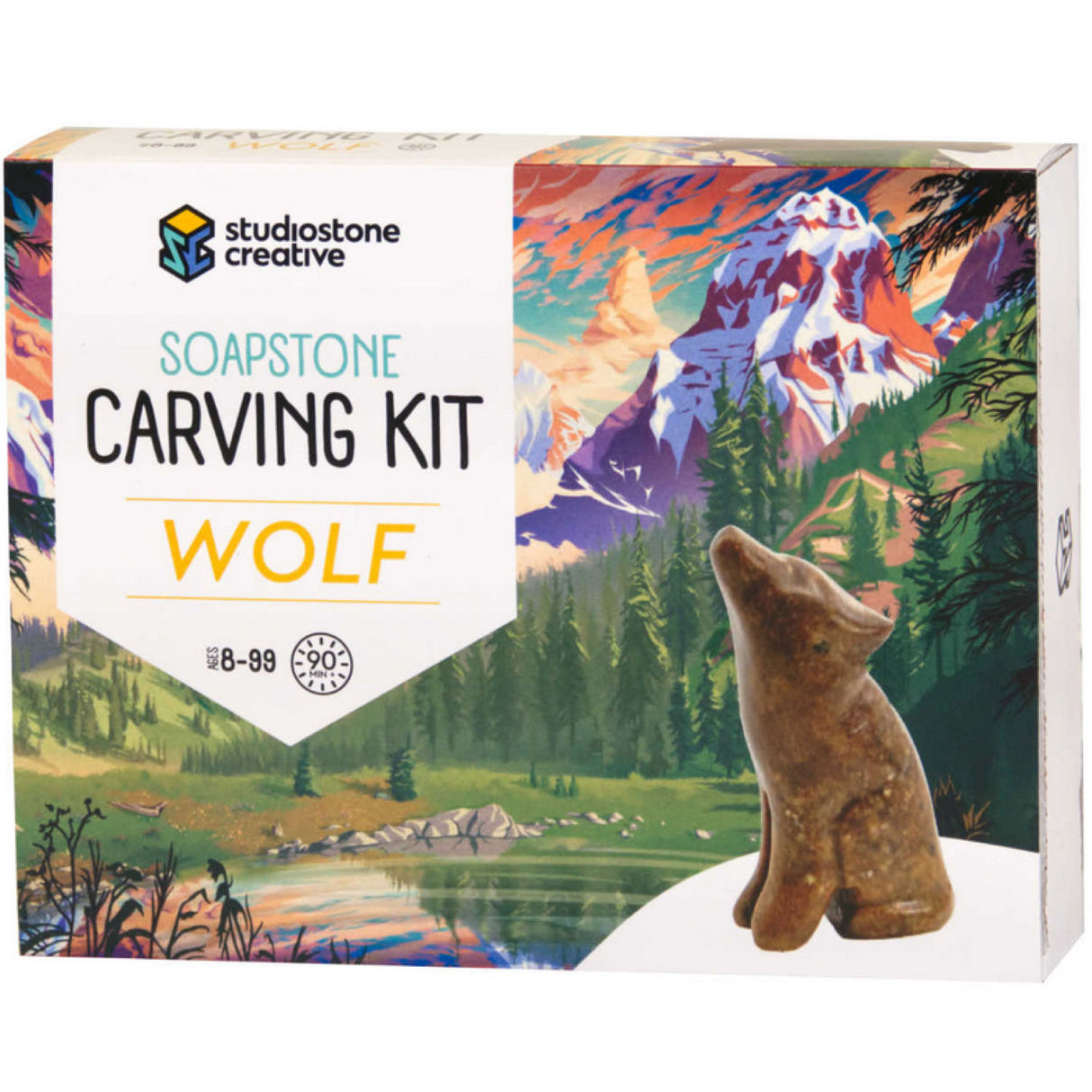 Soapstone Carving Kit | Wolf with tools and instructions for creating a wolf carving in 90 minutes, suitable for ages 8-99.