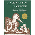 Make Way For Ducklings book cover showing Mrs. Mallard and her eight ducklings with Caldecott Medal.