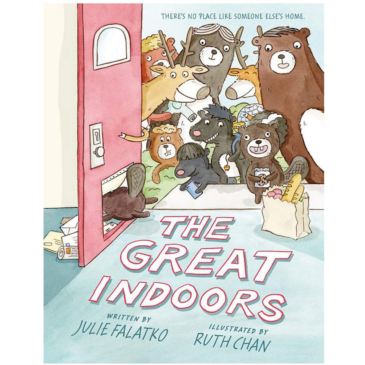 The Great Indoors cover showing animals gathered inside a messy home, ready for fun and mischief.