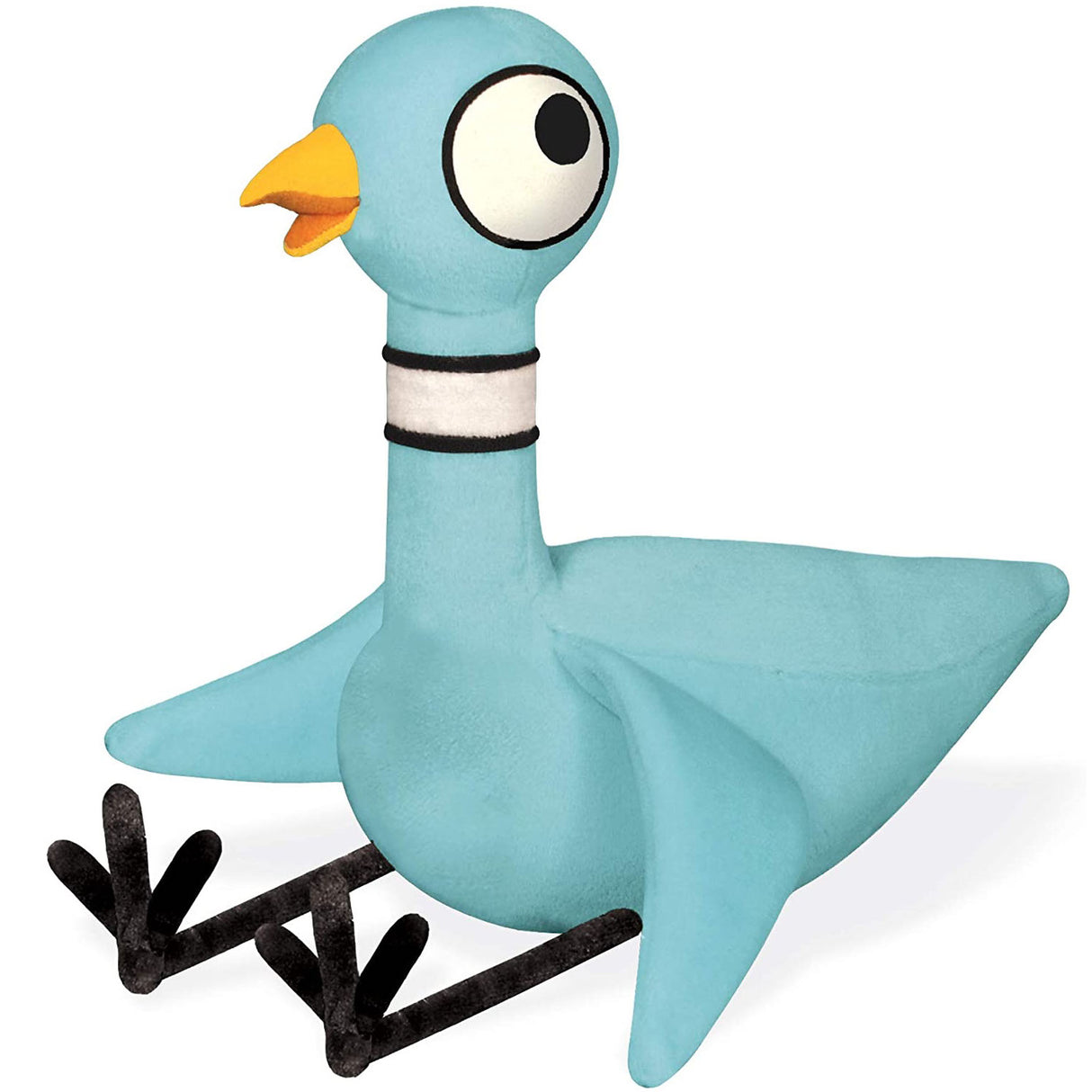 Pigeon plush toy with bean-filled chenille body, embroidered eyes, and velour feet from Mo Willems, 11.5 inches tall.