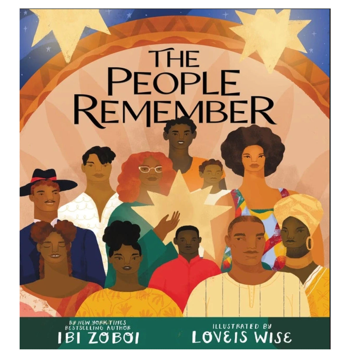 Cover of The People Remember showing diverse African American figures under glowing stars with vibrant colors and bold illustrations.
