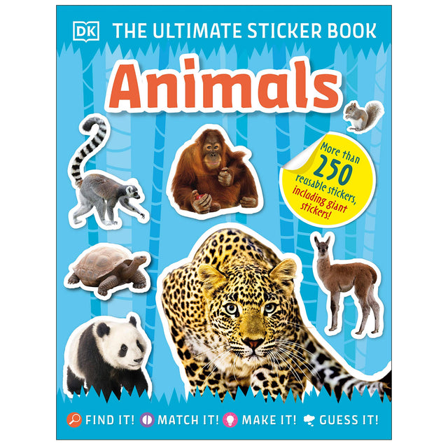 Ultimate Sticker Book | Animals cover with leopard and various animal stickers for kids' fun learning activities
