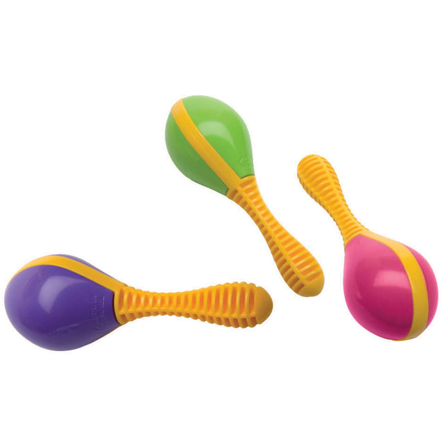 Marachas Maracito plastic egg shakers with handles in assorted colors, easy to hold, producing a clean chick-sound.