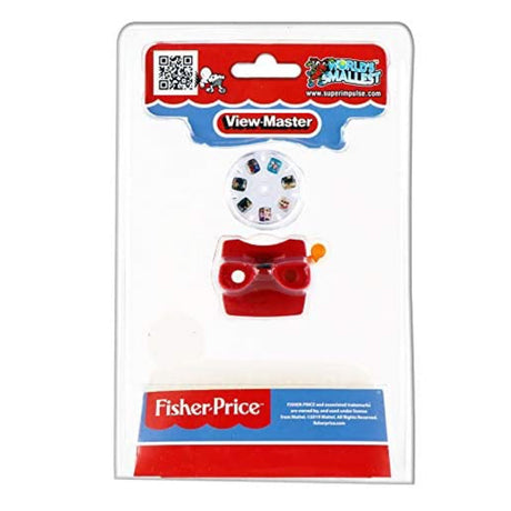 World's Smallest Viewmaster miniature retro red viewer with 7-image reel in original Fisher-Price style packaging.
