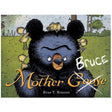 Illustration of Bruce the bear surrounded by goslings on grass near water in the children’s book Mother Bruce.