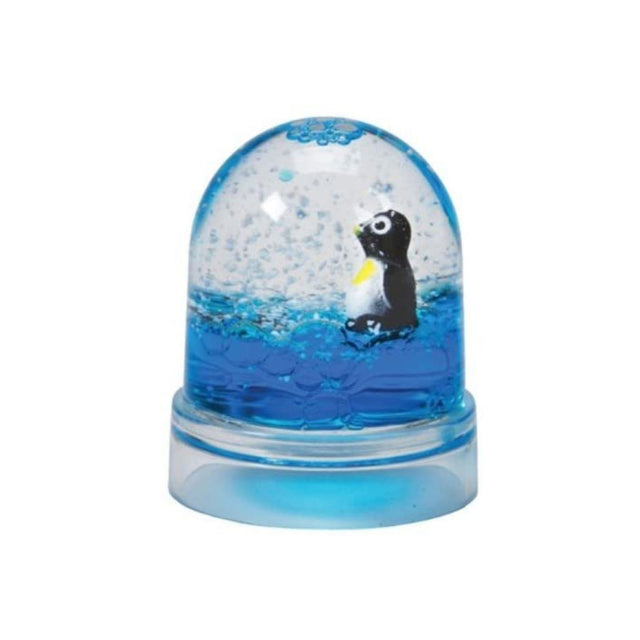 Snow Dome | Penguin featuring a small penguin inside blue liquid with floating snow for a calming desk paperweight.