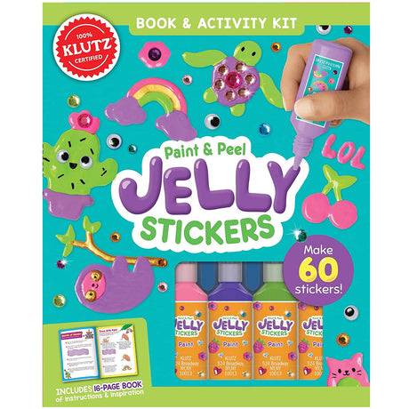 Paint & Peel Jelly Stickers kit with colorful jelly paint, rhinestones, googly eyes, and fun reusable sticker designs.