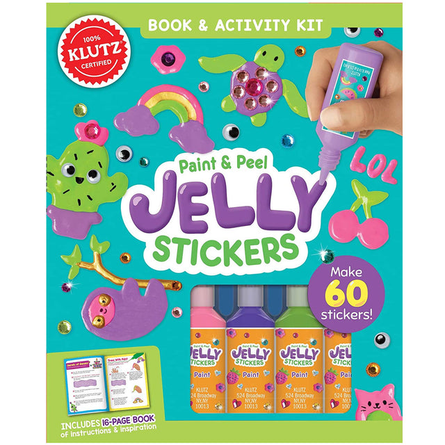 Paint & Peel Jelly Stickers kit with colorful jelly paint, rhinestones, googly eyes, and fun reusable sticker designs.