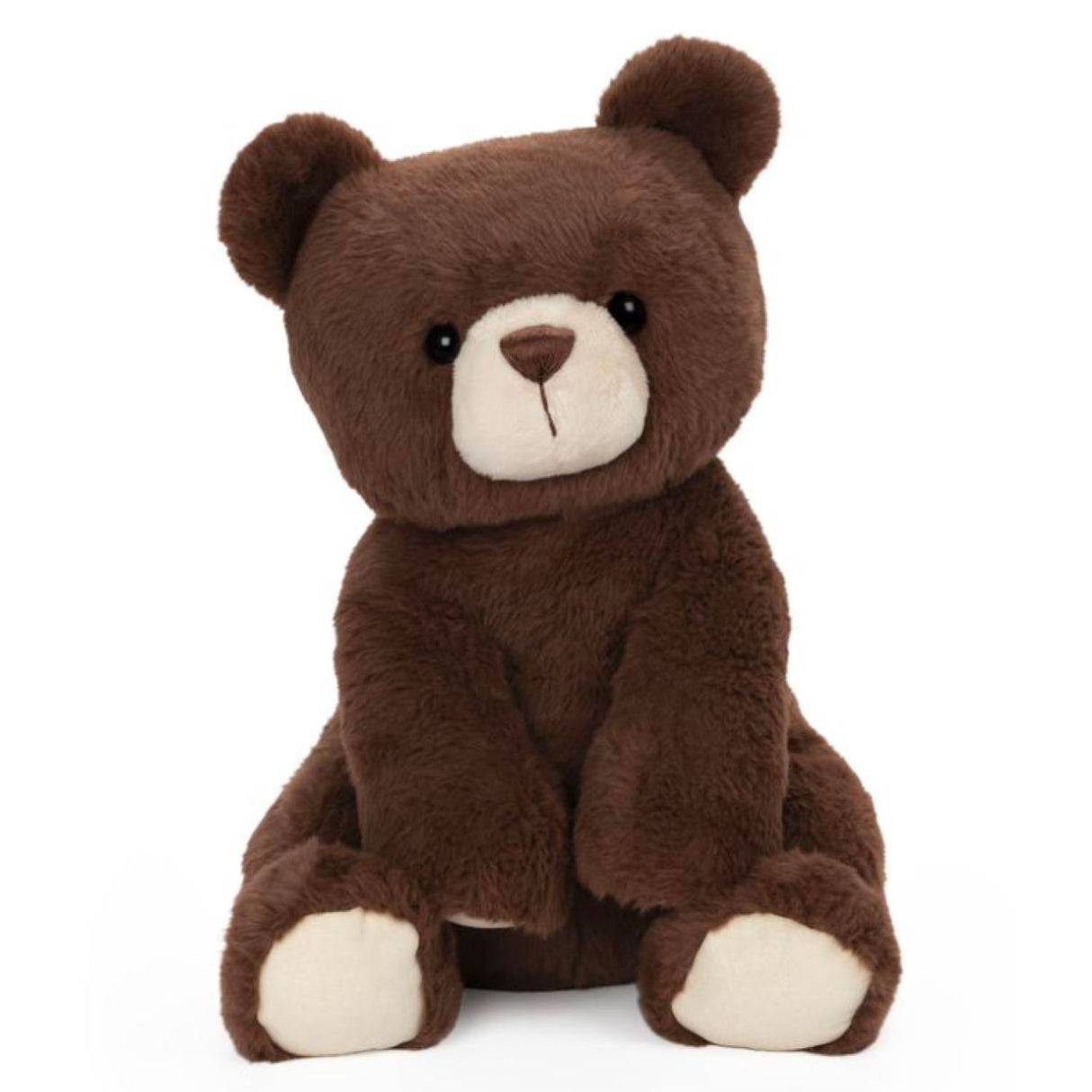 Teddy Bear Finley plush 13-inch dark brown teddy with soft beige paw pads and muzzle, perfect for hugs and comforting friends.