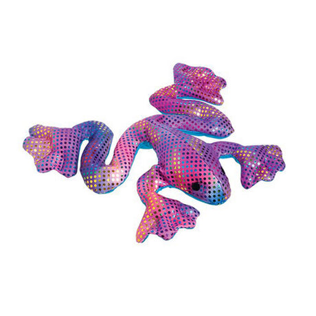 Colorful purple and pink Reptile Sand Animal toy shaped like a lizard, filled with sand, 6 to 12 inches in size.