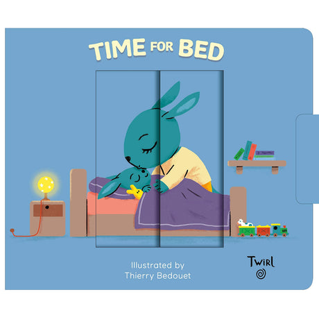 Time For Bed: Pull & Play shows a mother rabbit comforting her child in bed with soft nighttime lighting.