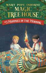 Illustration of Jack and Annie discovering an ancient Egyptian mummy on the Magic Tree House audiobook cover.