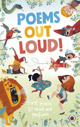 Colorful illustration of children and animals joyfully performing and reading poems outdoors titled Poems Out Loud