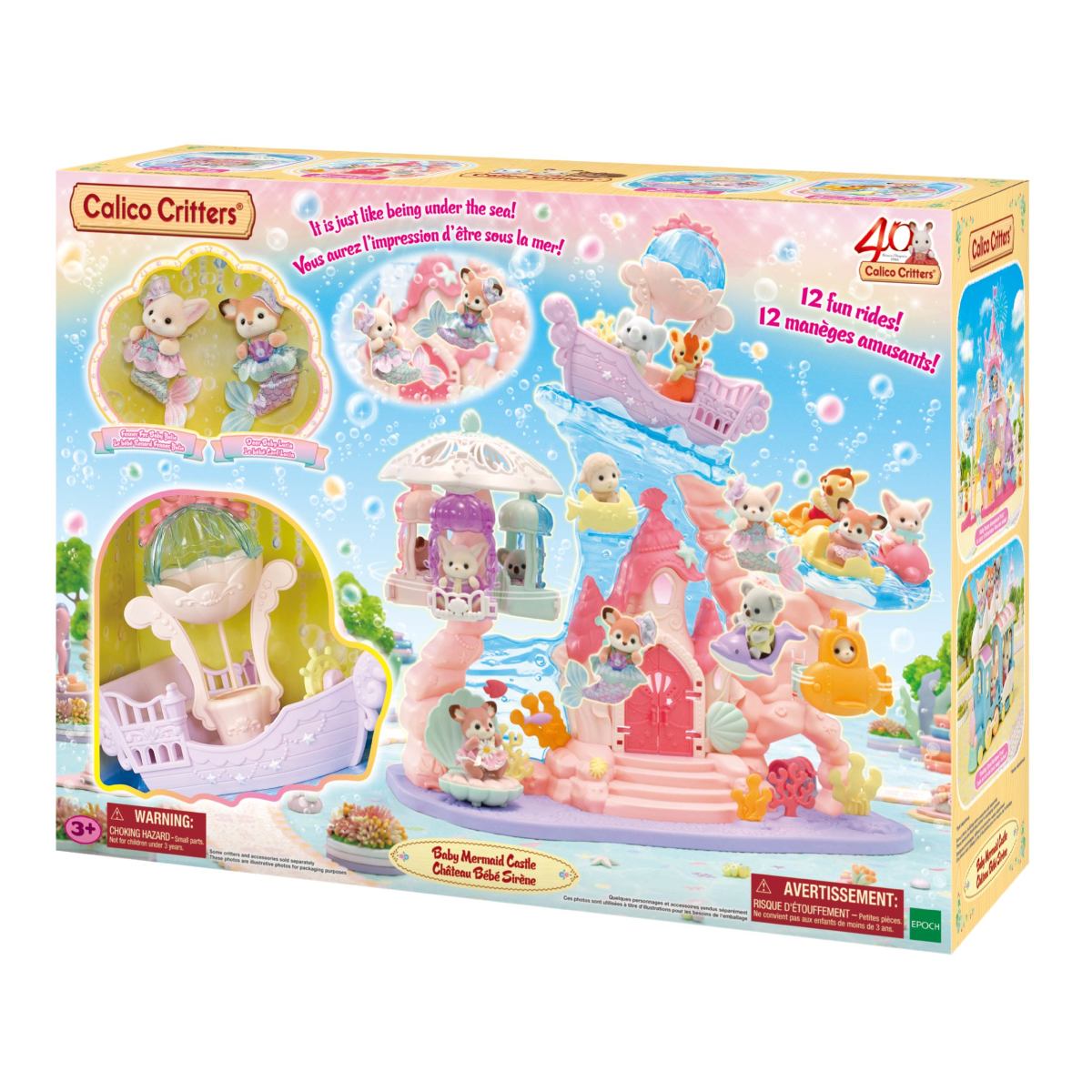 Baby Mermaid Castle toy set package featuring colorful mermaids and ocean themed accessories