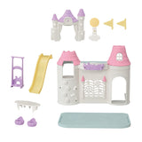 Playtime Castle Nursery playset with pink towers yellow slide swing table and accessories