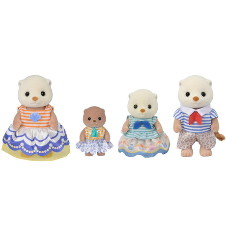 Sea Otter Family set of four dressed otter figures in colorful outfits
