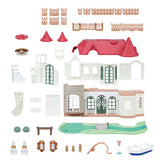 Red Roof Riverside Manor dollhouse with red roof white walls furniture and accessories