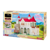 Red Roof Riverside Manor toy dollhouse set in colorful retail packaging