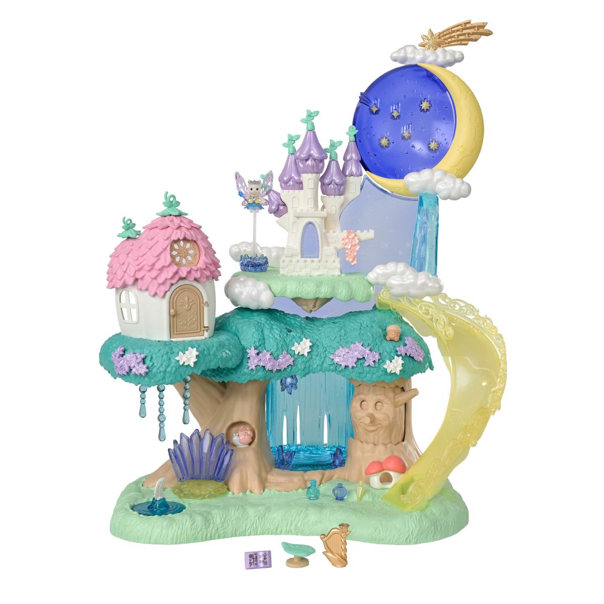 Woodland Wonder Fairy Castle playset with whimsical towers treehouse waterfall moon and fairy details