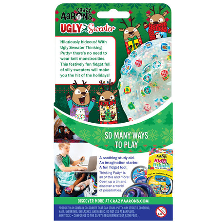 Holiday Ugly Sweater Thinking Putty in festive packaging with holiday-themed putty pieces for tactile play.