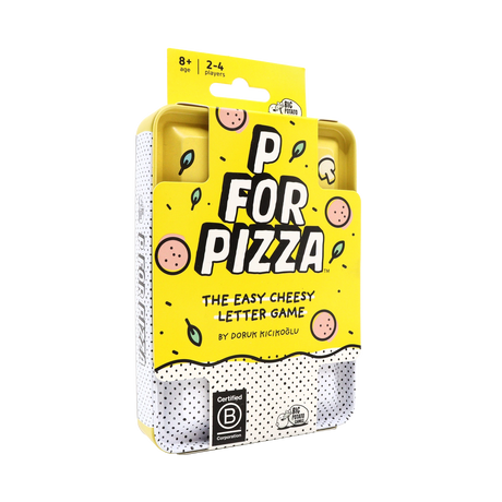 P is for Pizza Travel Tin yellow letter game for children