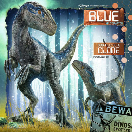 49pc x3 Jurassic World: Dominion Puzzles featuring Blue the Velociraptor and Beta Clone in a forest scene.