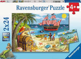24pc Pirates & Mermaids Puzzles box featuring a pirate ship beach treasure chest and mermaid artwork