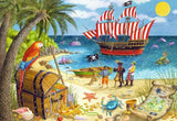 24pc Pirates & Mermaids Puzzles featuring a pirate ship, treasure chest, mermaid, and colorful tropical beach scene