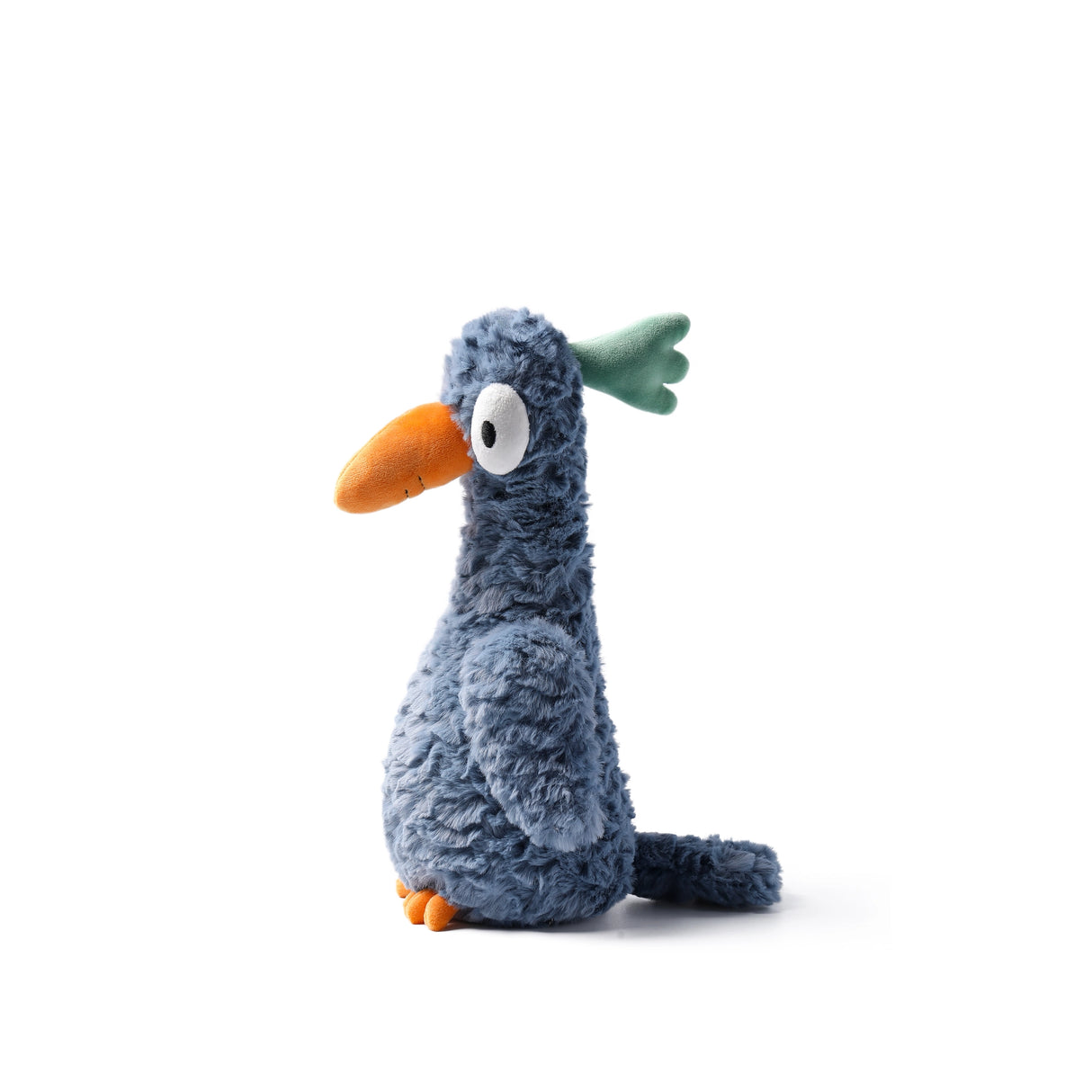McHugs Weighted Big Eyed Bird soft blue plush bird with orange beak and green feathers