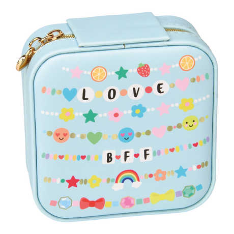 Fashion Friends Jewelry Case in light blue with colorful hearts flowers and stars