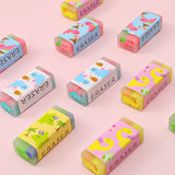Colorful Dinosaur Eraser blocks with playful dinosaur designs on a pink background