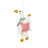 Mother Goose Felt Ornament featuring a goose carrying a gosling in a pink wrap