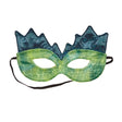 Green textured dinosaur mask with blue spiked detail and elastic strap for kids' imaginative play.