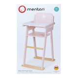Wooden baby doll high chair in soft pastel colors designed for pretend play for children aged three and up
