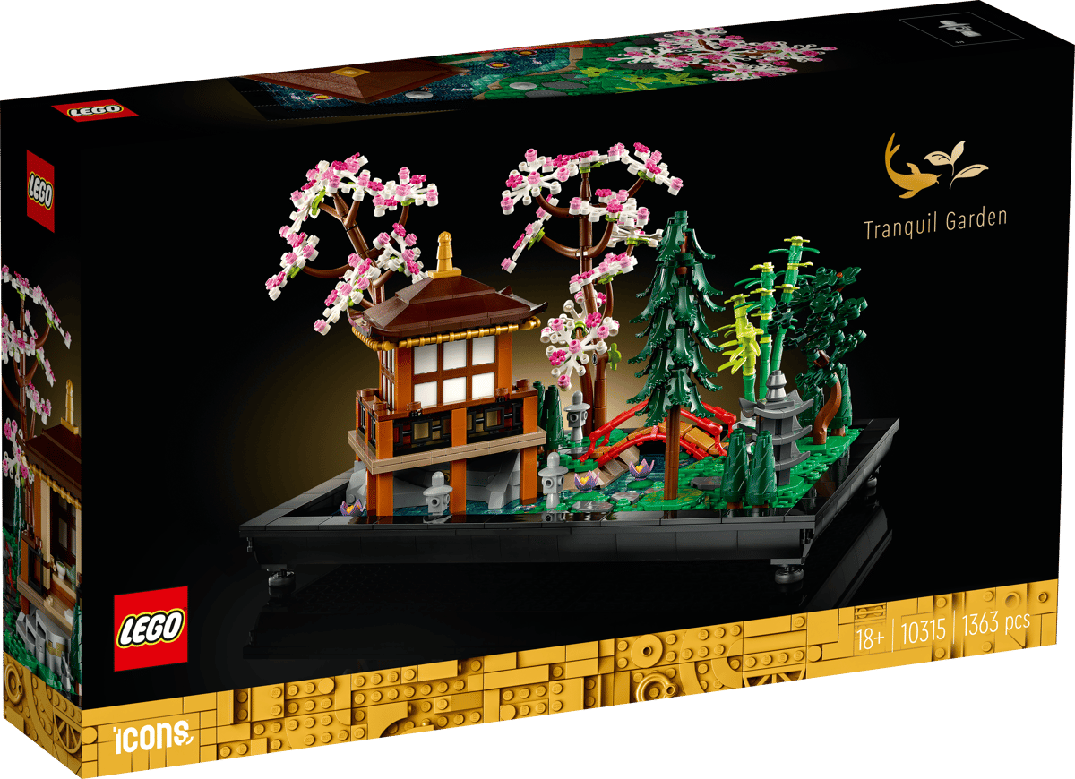 Icons Tranquil Garden building set with Japanese inspired garden pavilion trees and cherry blossoms