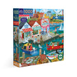 1000pc New England Wharf Puzzle featuring a colorful seaside harbor scene