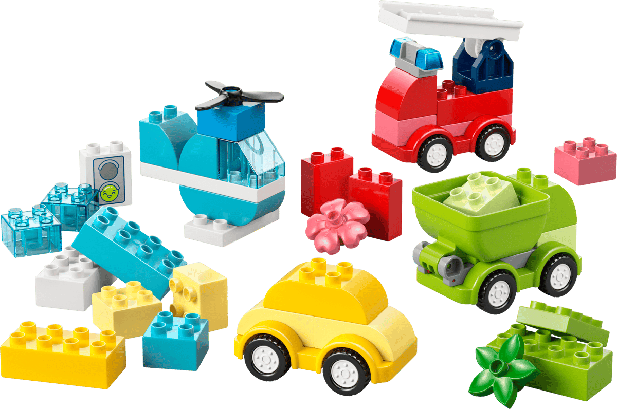 Duplo Creative Vehicles with colorful buildable cars truck helicopter and airplane pieces