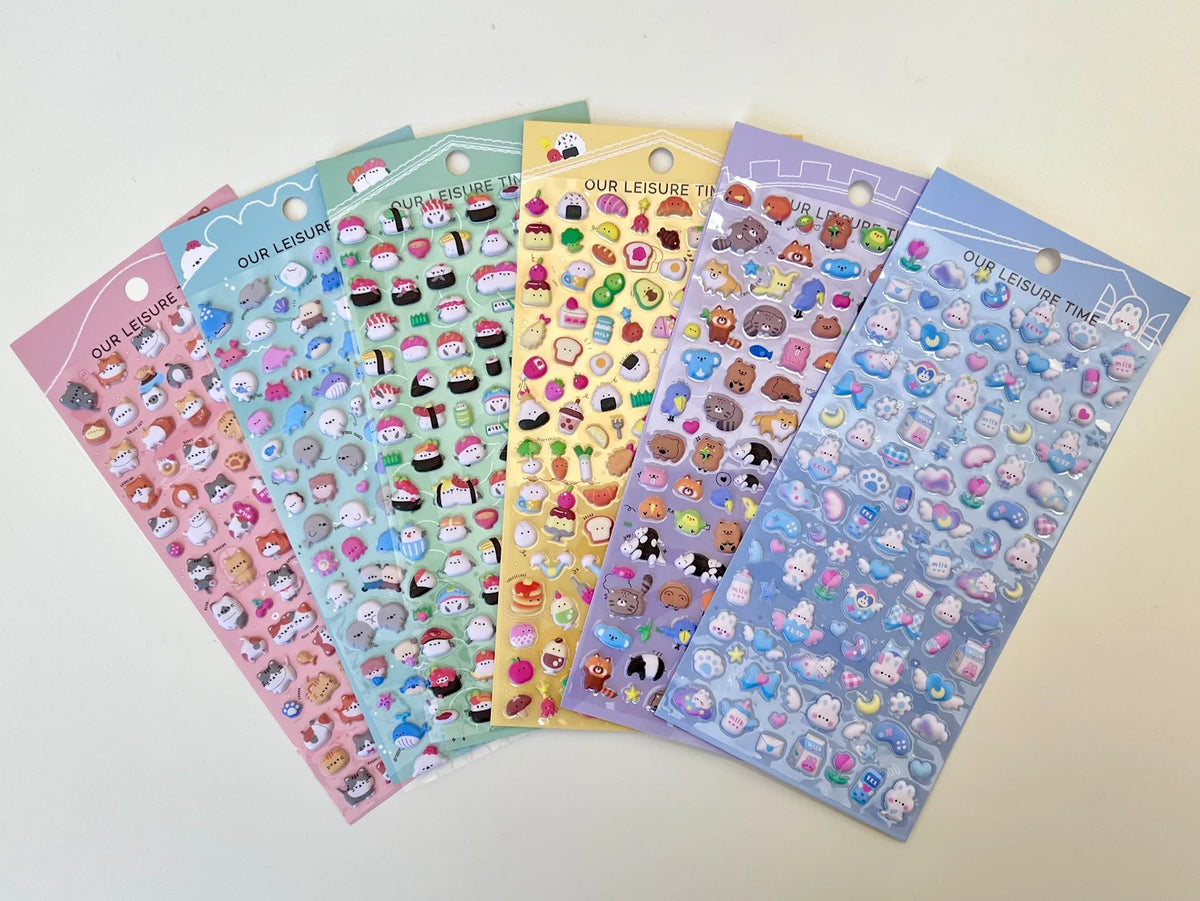 Tiny Animal Food Court Puffy Stickers with colorful animal and food designs