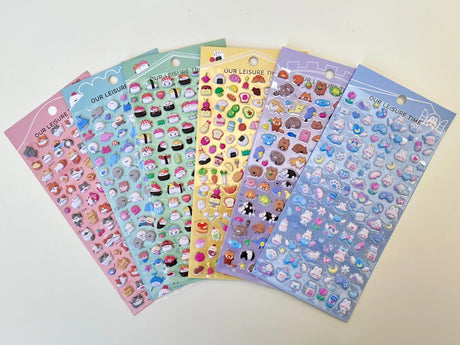 Tiny Animal Food Court Puffy Stickers with colorful animal and food designs
