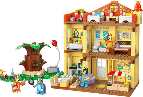 Colorful multi-room LEGO playhouse with family figures, detailed rooms, and playful accessories from Bluey's Family House set