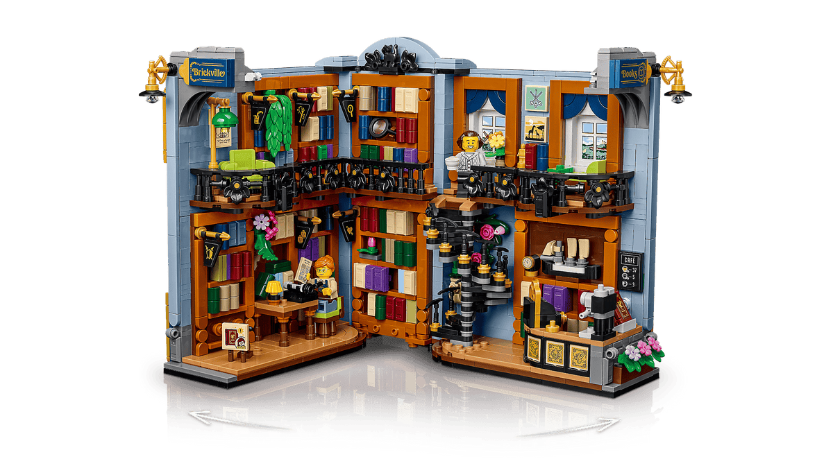 Icons Bookstore: Book Nook miniature bookstore scene with shelves books reading areas and charming details