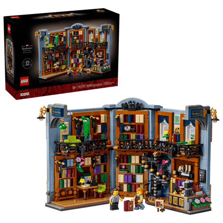 Icons Bookstore: Book Nook LEGO building set with detailed bookstore shelves and miniature figures
