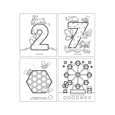 Color-In' Book My First 123 featuring cute animals and shapes to color and learn numbers and shapes for toddlers.