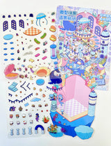 3D Diorama Stickers | Fantasy with colorful underwater scenes and whimsical characters in miniature playhouse settings