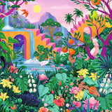 750pc Amazing Nature Puzzle with a colorful tropical jungle, waterfalls, flowers, birds and a spotted leopard
