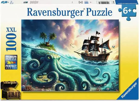 100pc Pirate Treasure Puzzle featuring a pirate ship and sea monster