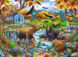 150pc Wildlife Gathering Puzzle showing moose bear elk foxes and birds in a colorful autumn forest scene
