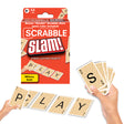 Scrabble Slam card game package with letter cards and hands playing a word game