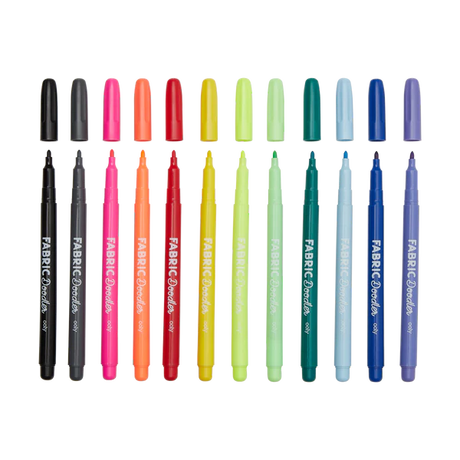 Fabric Doodlers Permanent Fabric Markers set of 12 vibrant colors for creating wearable fabric art.