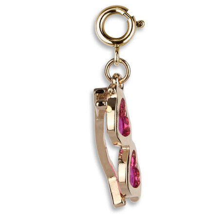 Gold Heart Sunglasses Charm with pink enamel hearts, perfect for adding a fun touch to bracelets or necklaces.
